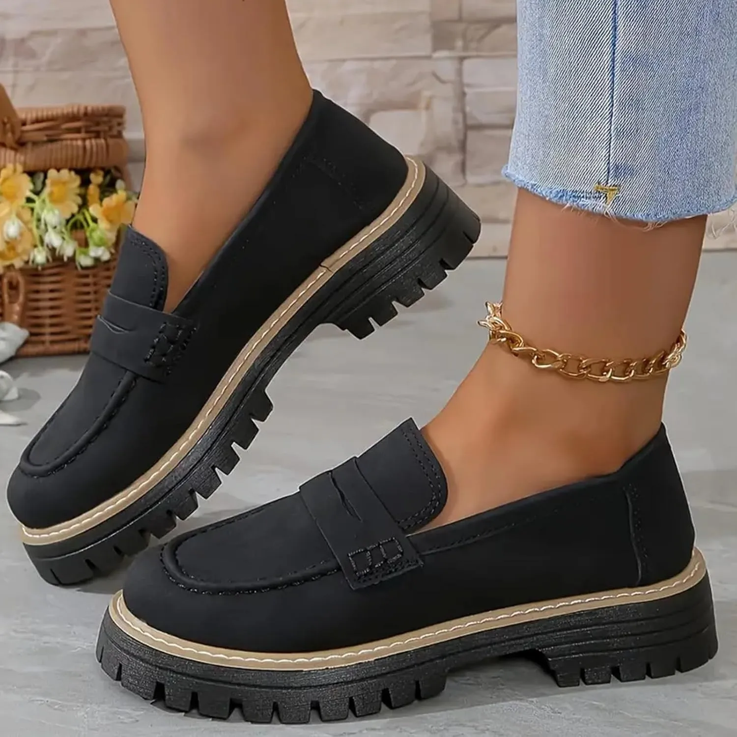 Orthoture Womens Shoes, Orthoture-Orthopedic Platform Loafers, Womens Non Slip Comfortable Retro Slip on Loafers Round Toe Walking Shoe(Brown,US 7.5)