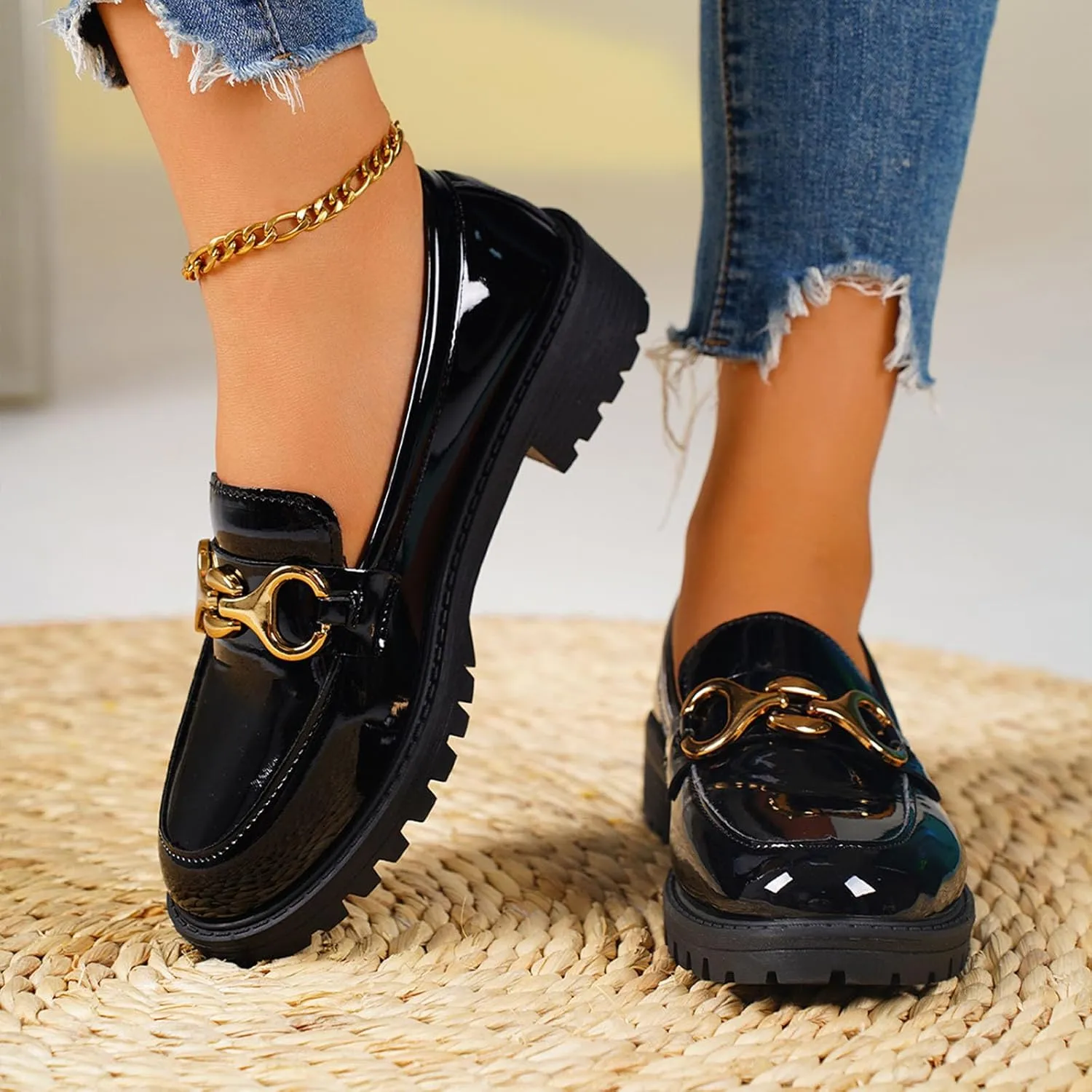 Penny Loafer Women Chunky Work Shoes Fashion Leather Loafers Comfort Slip-on Loafers Casual Business Shoes