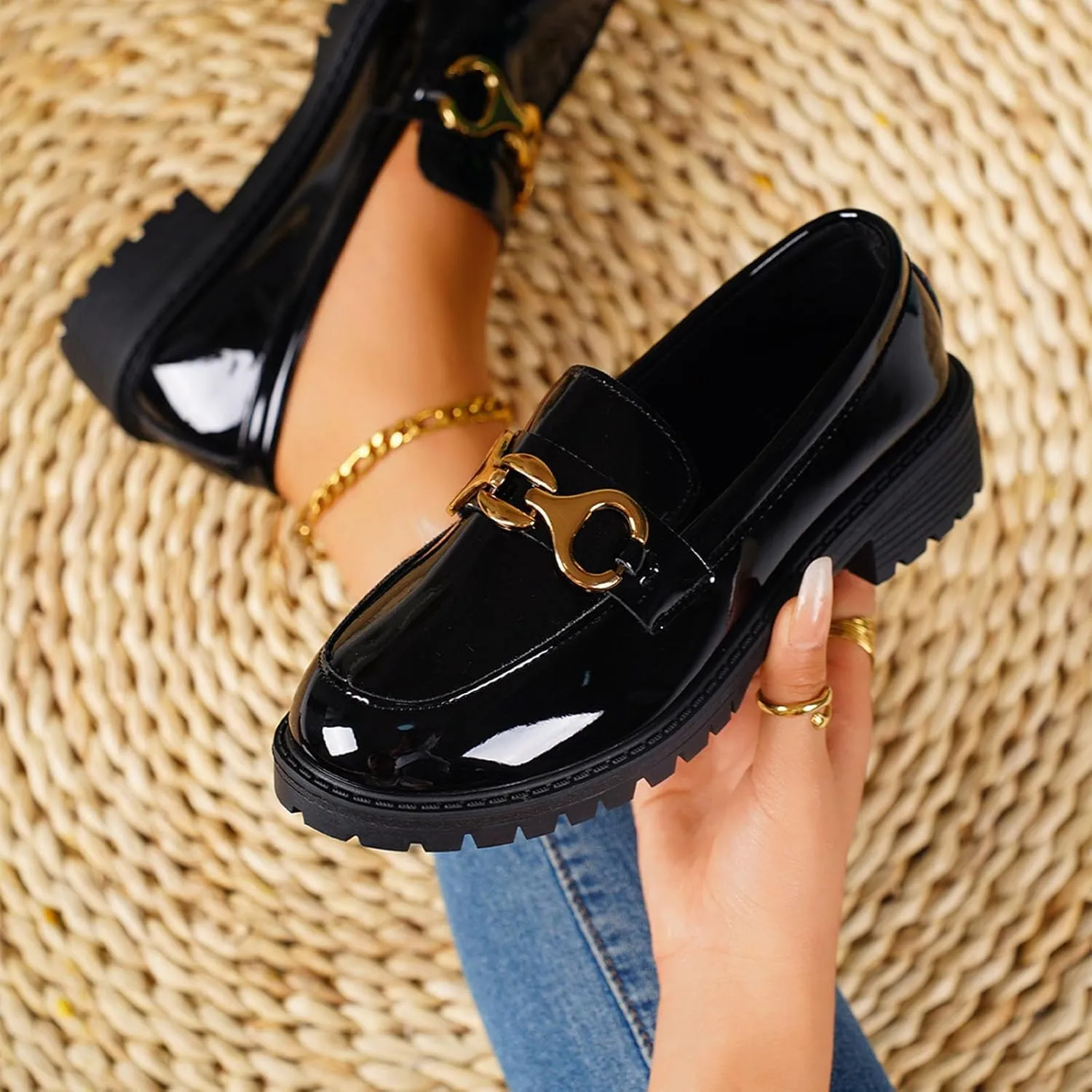Penny Loafer Women Chunky Work Shoes Fashion Leather Loafers Comfort Slip-on Loafers Casual Business Shoes