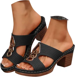 Platform Chunky Heels For Women Cutout Open Toe Low Heels Block Heeled Sandals Fashion Party Dress Slip On Slides Comfortable Walking Office Casual Summer Mules Dressy Shoes