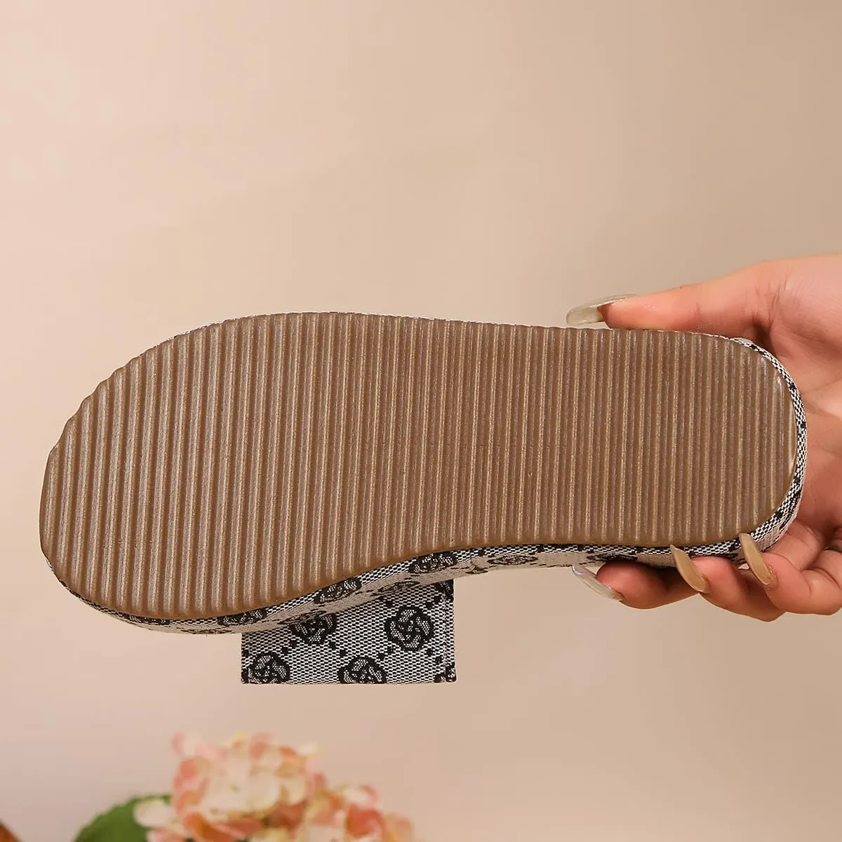 Platform Slides for Womens Canvas Comfortable Open Toe Summer Beach Boho Slides Slip on Sandals Walking Casual Slippers