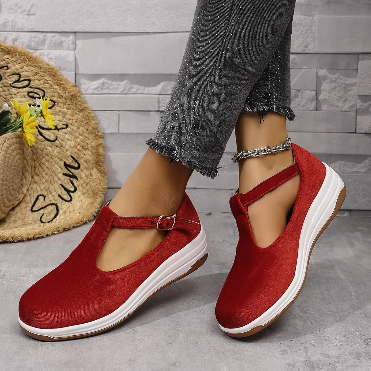 Platform Wedge Loafers for Women Arch Support Comfortable Casual Slip On Low Top Ankle Strap Walking Shoes Dressy Summer Wedges Sandals Breathable Lightweight Canvas Sneakers for Outdoor Travel