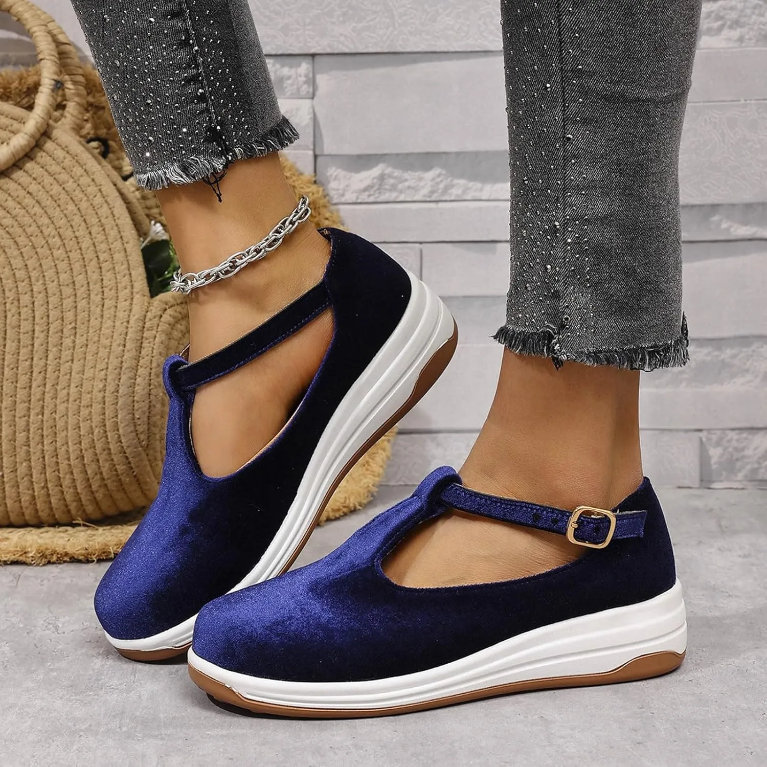 Platform Wedge Loafers for Women Arch Support Comfortable Casual Slip On Low Top Ankle Strap Walking Shoes Dressy Summer Wedges Sandals Breathable Lightweight Canvas Sneakers for Outdoor Travel