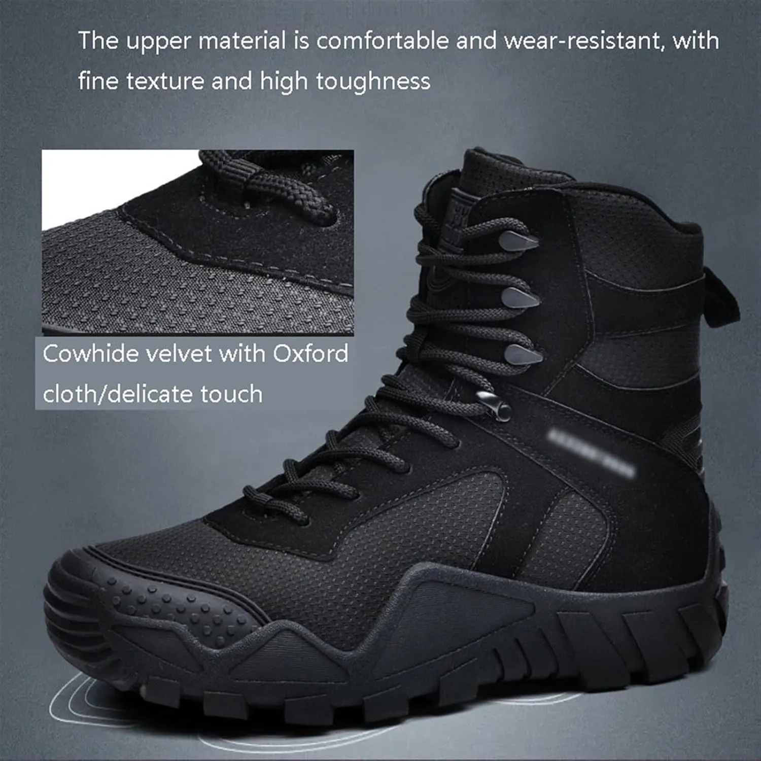 Plus Size Lightweight Combat Boots, Comfortable Stylish Lace Up High Top Combat Boots for Men, Fashion Round Toe Waterproof Hiking Boots, for Tactical, Military, Hunting