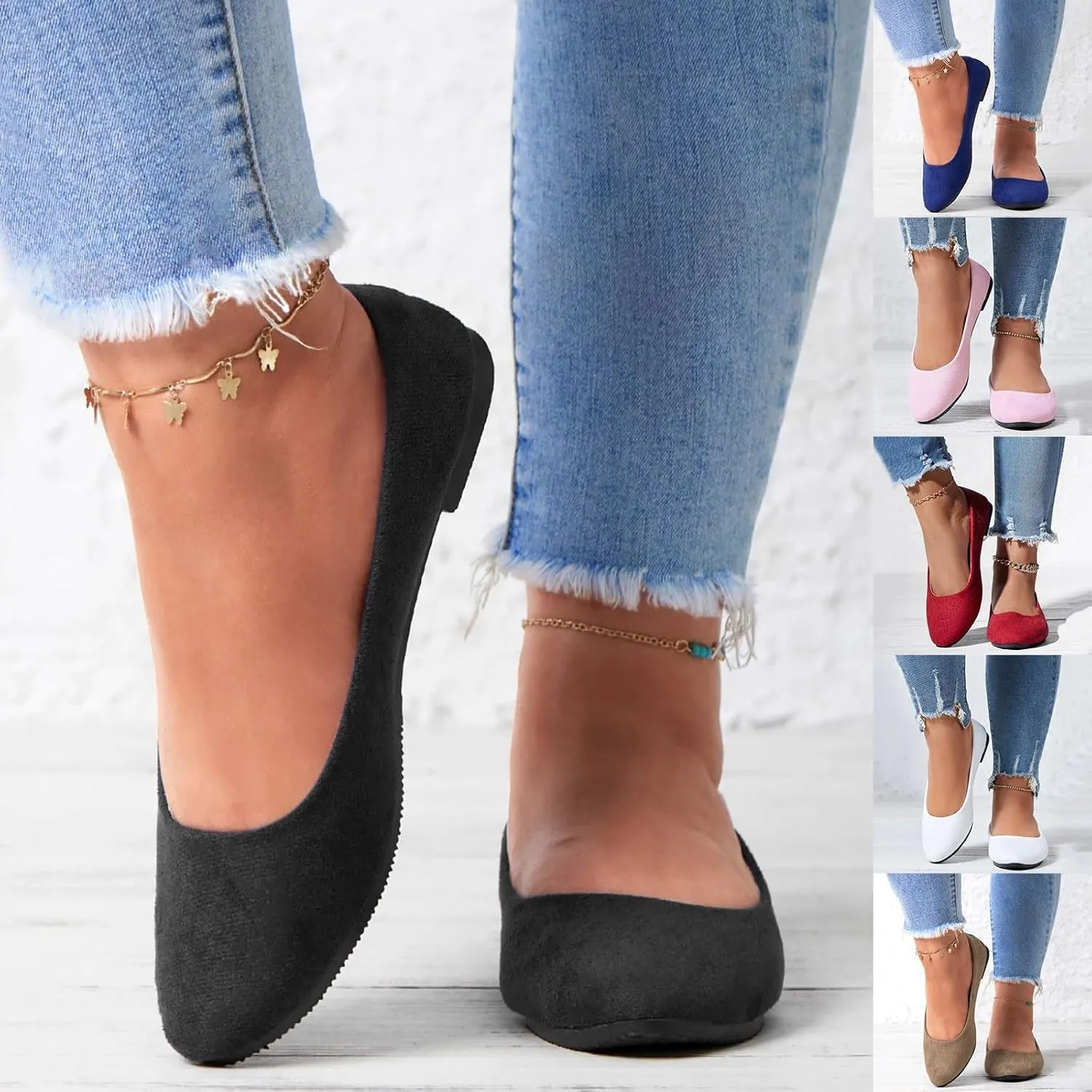 Pointed Toe Flats for Women Dressy Casual, Low Heel Dress Shoes Comfortable, Slip-on Business Work Loafer Shoes for Women