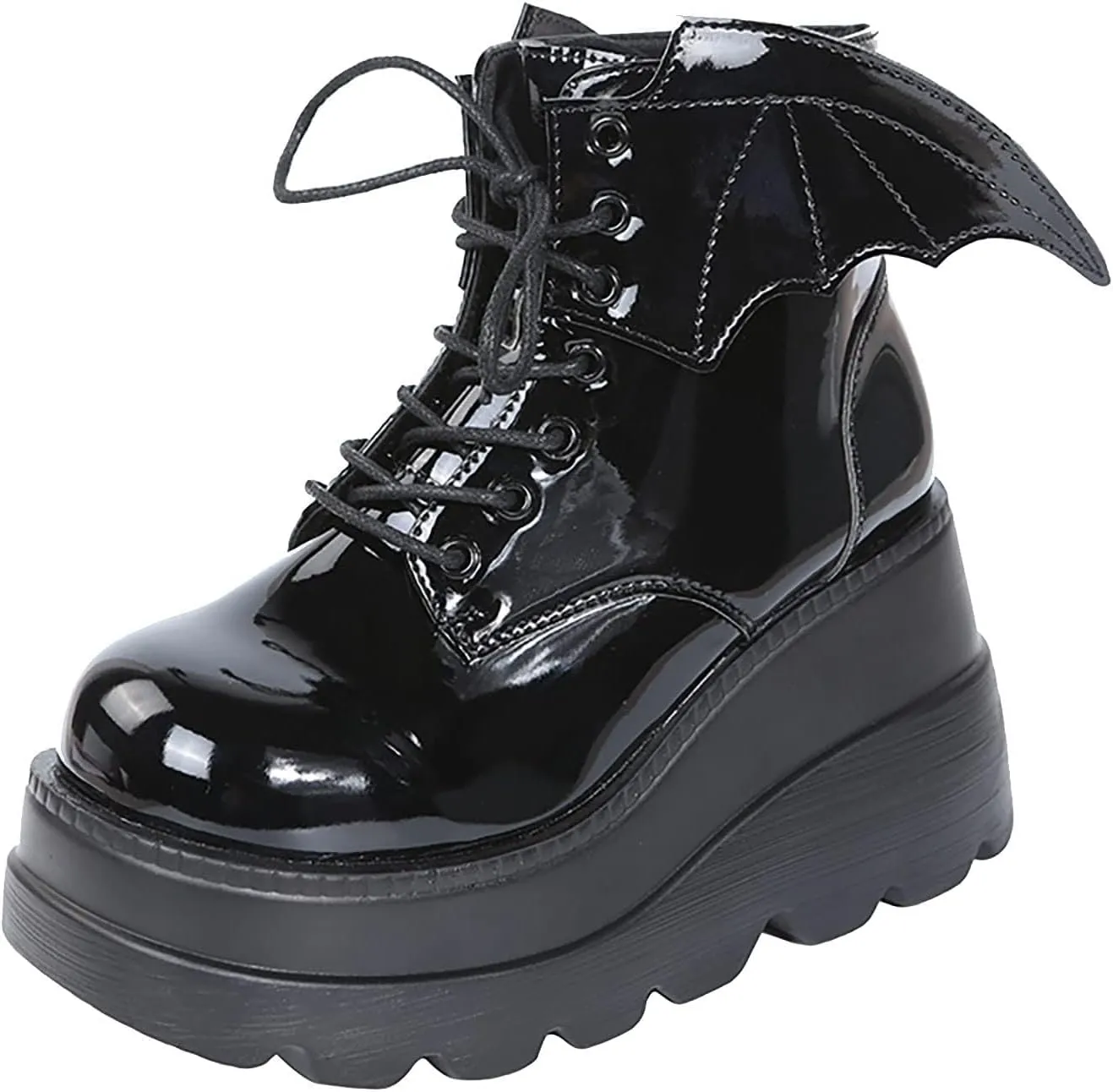SACFOF Womens Goth Ankle Boots Platform Chunky Wedge Lace Up Combat Boots Punk Short Booties Motorcycle Platform Boots