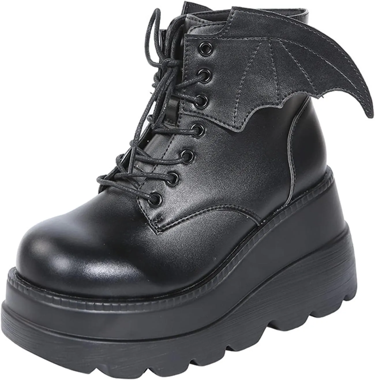 SACFOF Womens Goth Ankle Boots Platform Chunky Wedge Lace Up Combat Boots Punk Short Booties Motorcycle Platform Boots