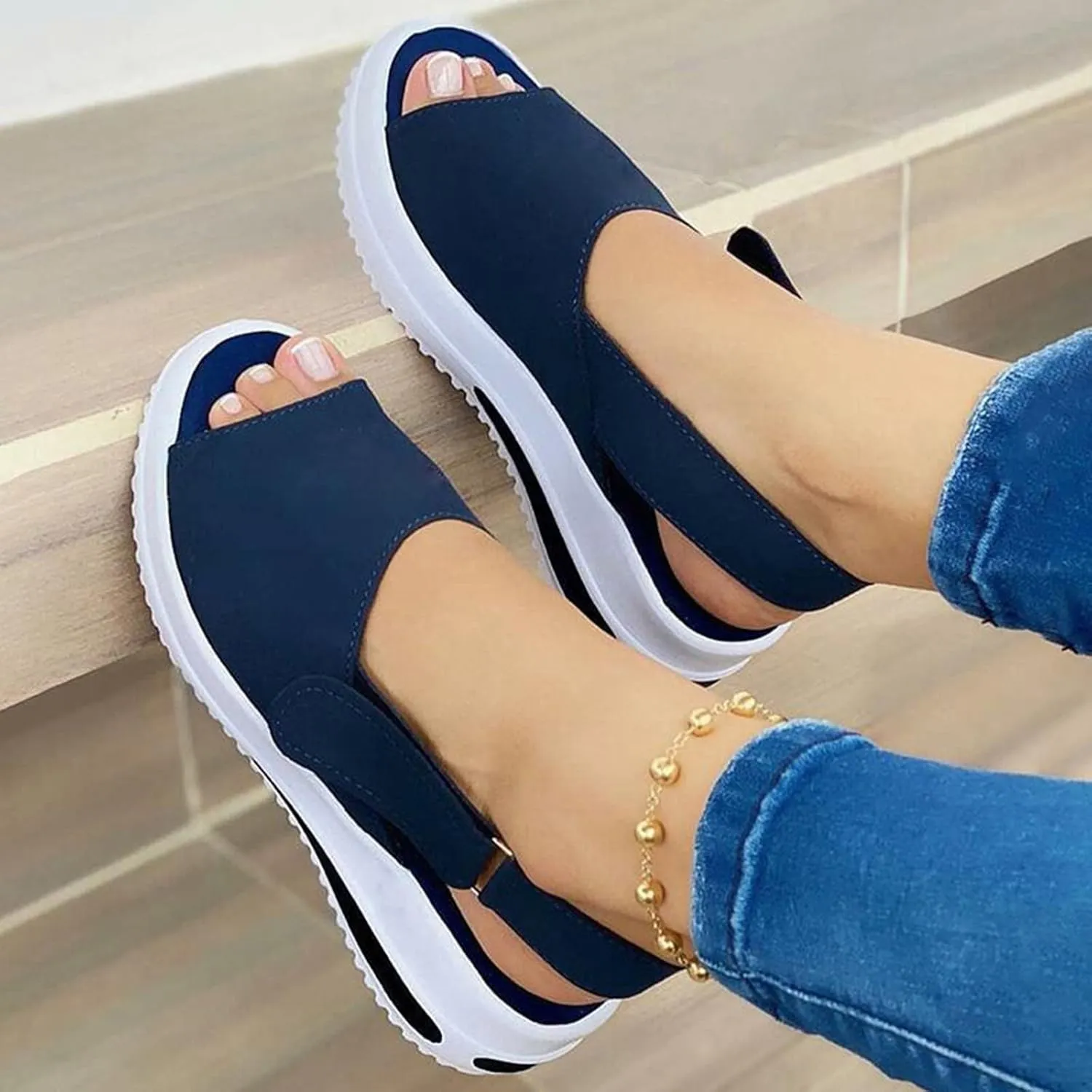 Sandalias para Mujer, Women's 2023 Peep Toe Platform Sandals Shoes Wedges Ankle Buckle Ladies Flip Flops