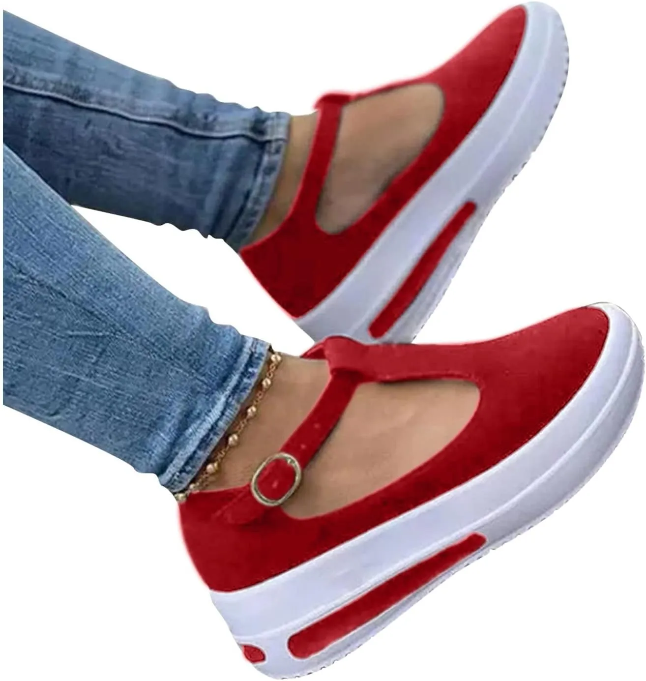 Sandals for Women Casual Dressy Summer Comfortable Non Slip on Ankle Strap Platform Wedges Walking Shoes Cushioned Loafers On Low Top Lightweight Canvas Wedge Breathble Sneakers for Outdoor Travel