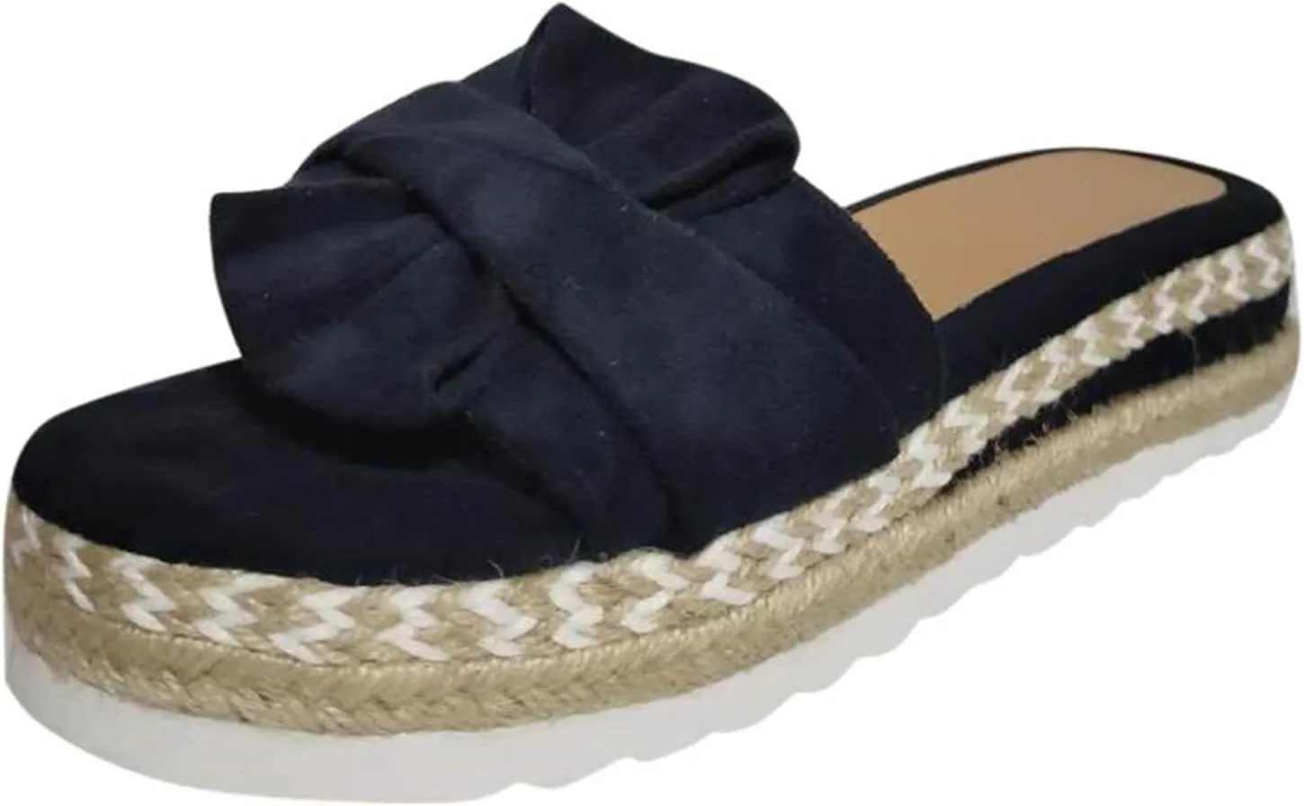 Sandals for Women Flat Wide Glitter Flat Flip-Flops Cork Sole Canvas Summer Cute Knot Bow Ladies Slides Slip-on Comfortable Gladiator Sandals Beach Slippers
