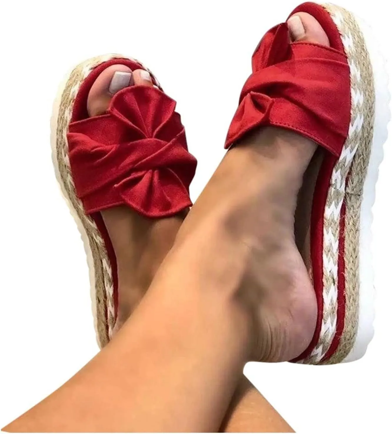 Sandals for Women Flat Wide Glitter Flat Flip-Flops Cork Sole Canvas Summer Cute Knot Bow Ladies Slides Slip-on Comfortable Gladiator Sandals Beach Slippers