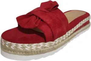Sandals for Women Flat Wide Glitter Flat Flip-Flops Cork Sole Canvas Summer Cute Knot Bow Ladies Slides Slip-on Comfortable Gladiator Sandals Beach Slippers