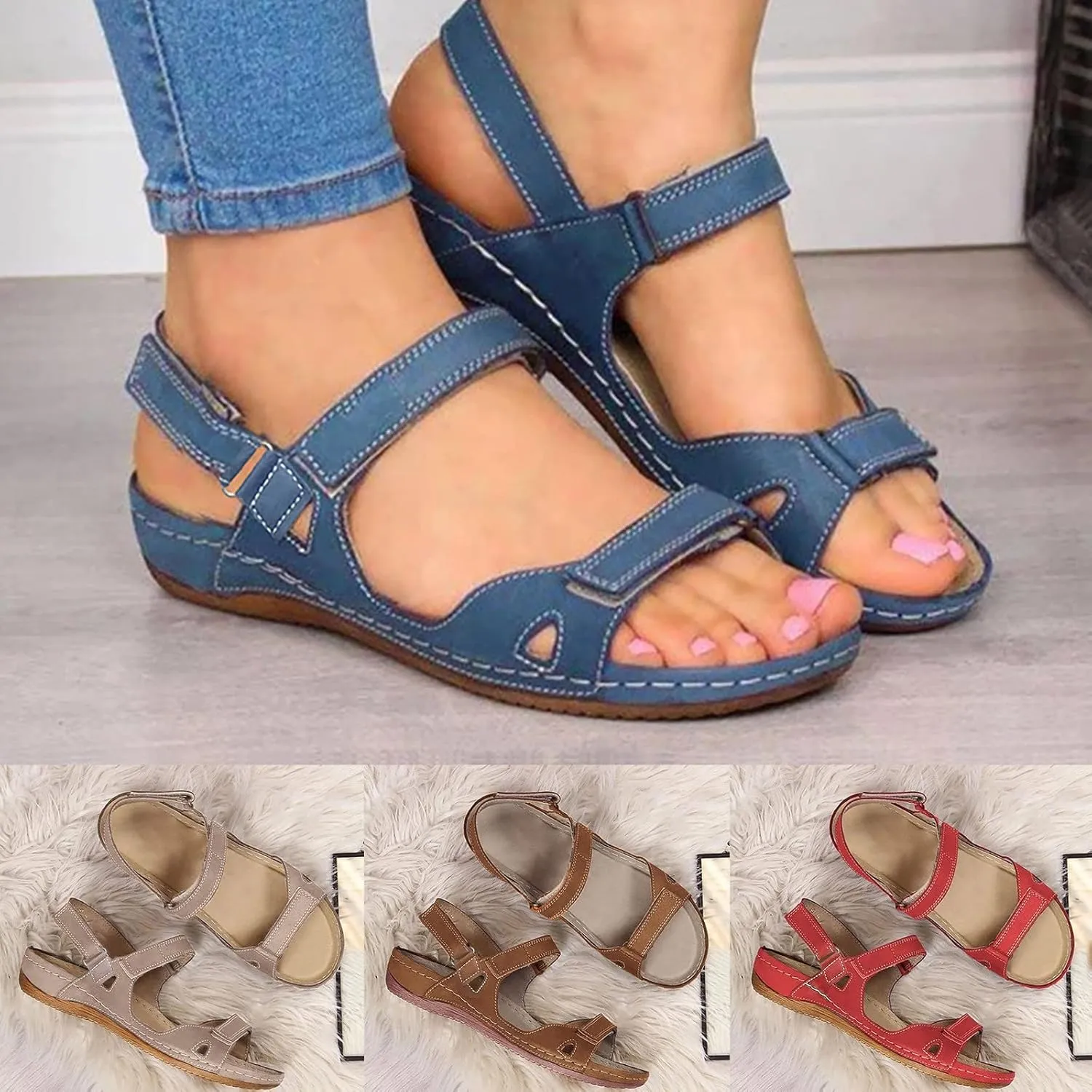 Sandals for Women Wide Width, 2024 Summer Comfortable Platforms Sandals Shoes Beach Travel Shoe Casual Flip Flops Slippers