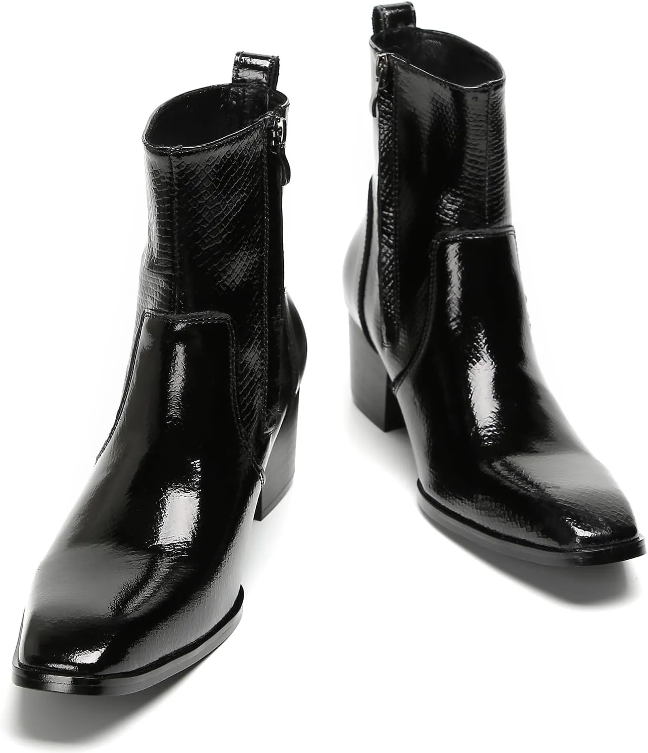 Santimon Mens Casual Boots Dress Mid Top Boots Genuine Leather Plain Toe Zipper On Size Chelsea Boots Fashion Singer Bar Disco Party Cowboy Boots Hight Top Western Boots for Men
