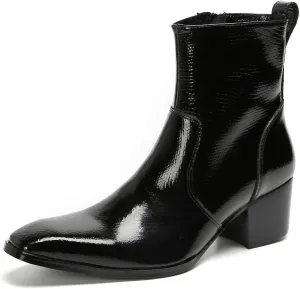 Santimon Mens Casual Boots Dress Mid Top Boots Genuine Leather Plain Toe Zipper On Size Chelsea Boots Fashion Singer Bar Disco Party Cowboy Boots Hight Top Western Boots for Men