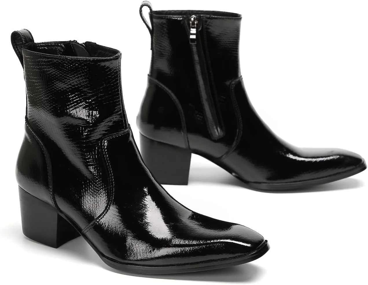 Santimon Mens Casual Boots Dress Mid Top Boots Genuine Leather Plain Toe Zipper On Size Chelsea Boots Fashion Singer Bar Disco Party Cowboy Boots Hight Top Western Boots for Men