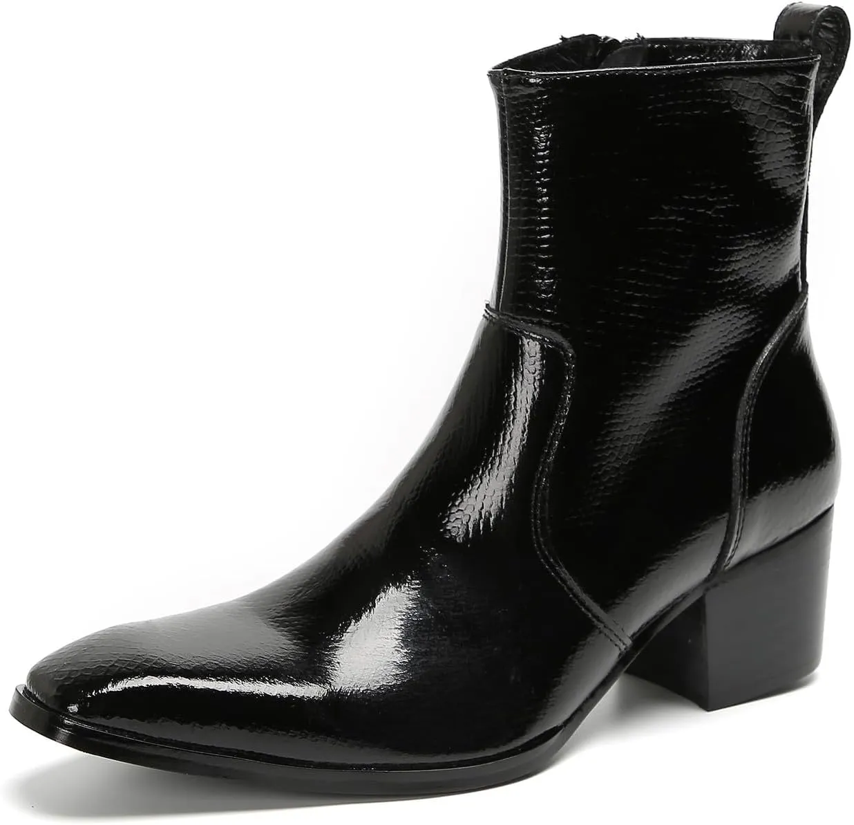 Santimon Mens Casual Boots Dress Mid Top Boots Genuine Leather Plain Toe Zipper On Size Chelsea Boots Fashion Singer Bar Disco Party Cowboy Boots Hight Top Western Boots for Men