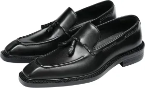 Santimon Men's Dress Tassel Loafers Slip-On Shoes - Genuine Leather Formal Business Casual Shoes for Wedding-Comfortable Prom Mocassins