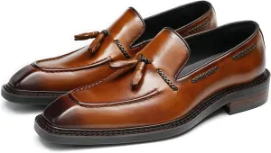 Santimon Men's Dress Tassel Loafers Slip-On Shoes - Genuine Leather Formal Business Casual Shoes for Wedding-Comfortable Prom Mocassins