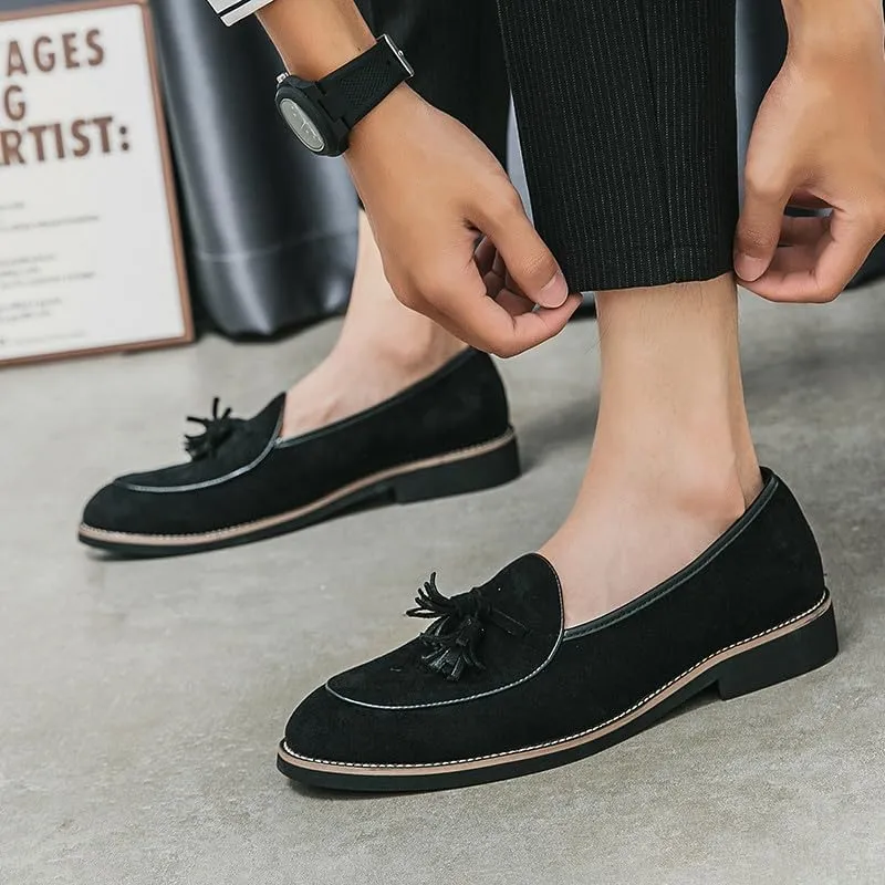 Santimon Men's Suede Tassel Loafers, Classic Slip-On Dress Shoes Formal Tuxedo Wedding Loafer Shoes