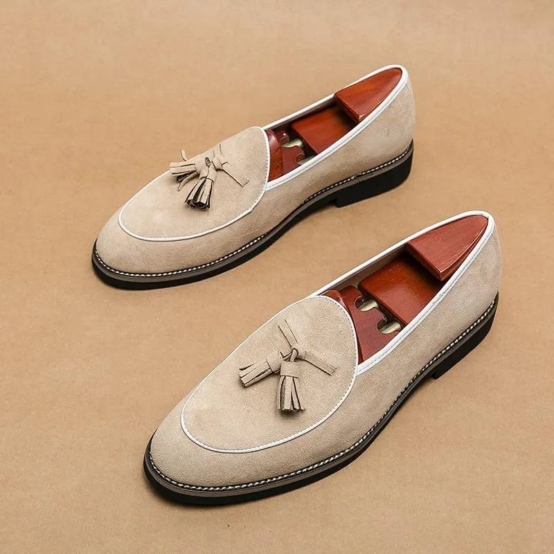 Santimon Men's Suede Tassel Loafers, Classic Slip-On Dress Shoes Formal Tuxedo Wedding Loafer Shoes