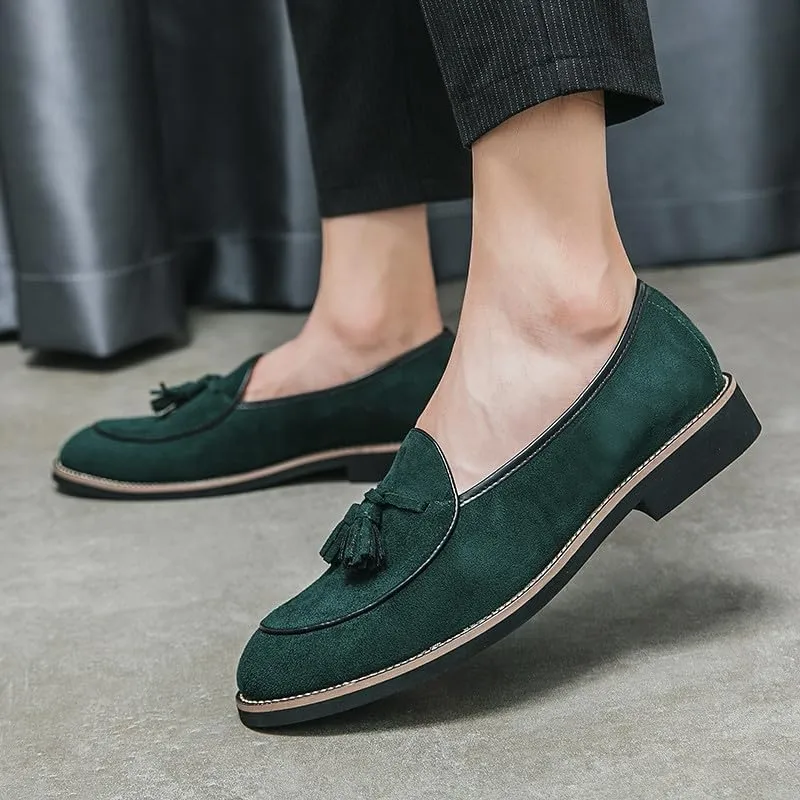Santimon Men's Suede Tassel Loafers, Classic Slip-On Dress Shoes Formal Tuxedo Wedding Loafer Shoes