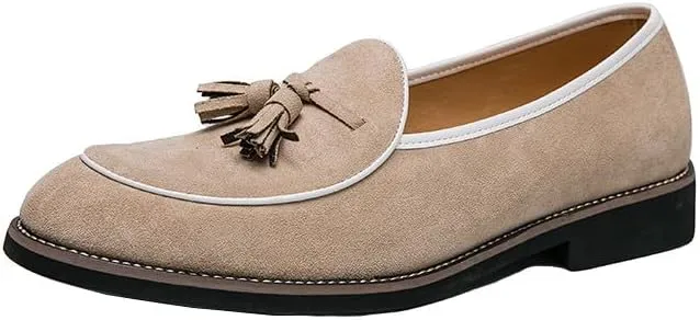 Santimon Men's Suede Tassel Loafers, Classic Slip-On Dress Shoes Formal Tuxedo Wedding Loafer Shoes