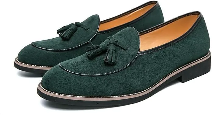 Santimon Men's Suede Tassel Loafers, Classic Slip-On Dress Shoes Formal Tuxedo Wedding Loafer Shoes