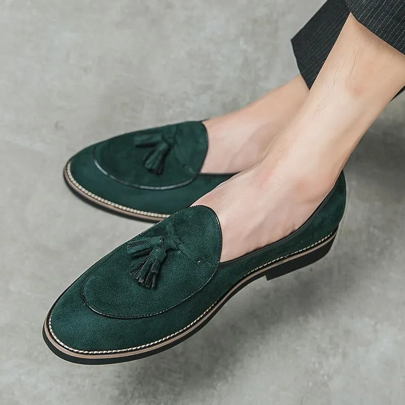 Santimon Men's Suede Tassel Loafers, Classic Slip-On Dress Shoes Formal Tuxedo Wedding Loafer Shoes