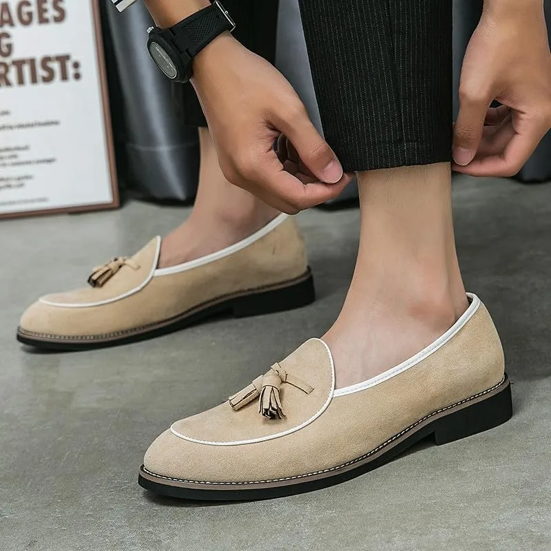 Santimon Men's Suede Tassel Loafers, Classic Slip-On Dress Shoes Formal Tuxedo Wedding Loafer Shoes