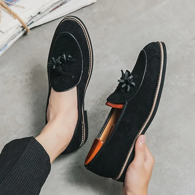 Santimon Men's Suede Tassel Loafers, Classic Slip-On Dress Shoes Formal Tuxedo Wedding Loafer Shoes