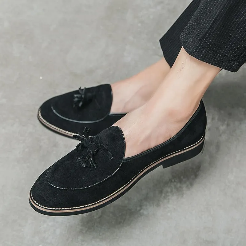 Santimon Men's Suede Tassel Loafers, Classic Slip-On Dress Shoes Formal Tuxedo Wedding Loafer Shoes