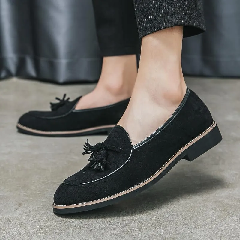 Santimon Men's Suede Tassel Loafers, Classic Slip-On Dress Shoes Formal Tuxedo Wedding Loafer Shoes
