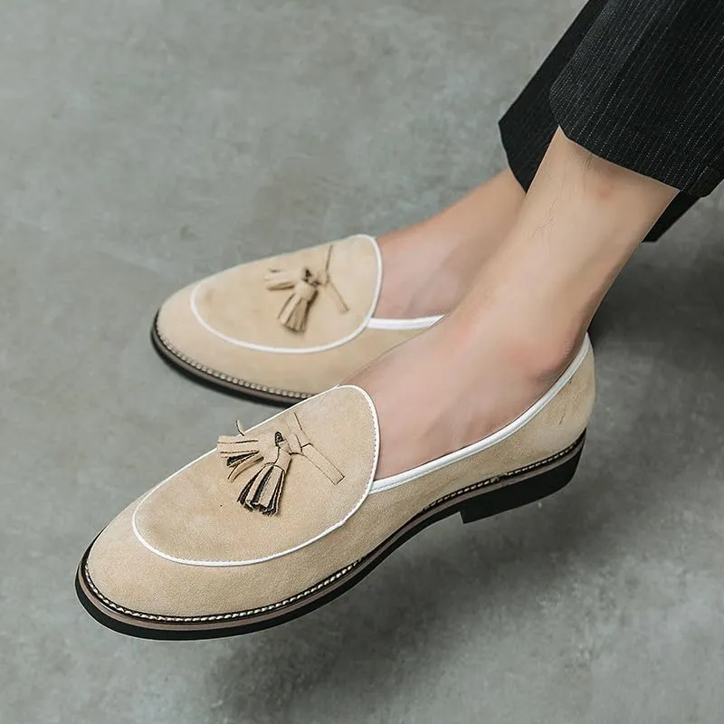Santimon Men's Suede Tassel Loafers, Classic Slip-On Dress Shoes Formal Tuxedo Wedding Loafer Shoes