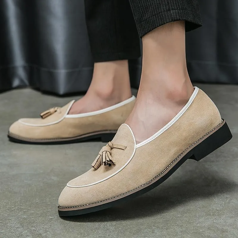 Santimon Men's Suede Tassel Loafers, Classic Slip-On Dress Shoes Formal Tuxedo Wedding Loafer Shoes