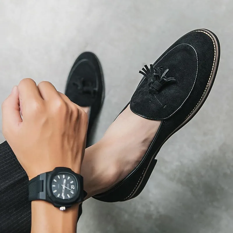 Santimon Men's Suede Tassel Loafers, Classic Slip-On Dress Shoes Formal Tuxedo Wedding Loafer Shoes