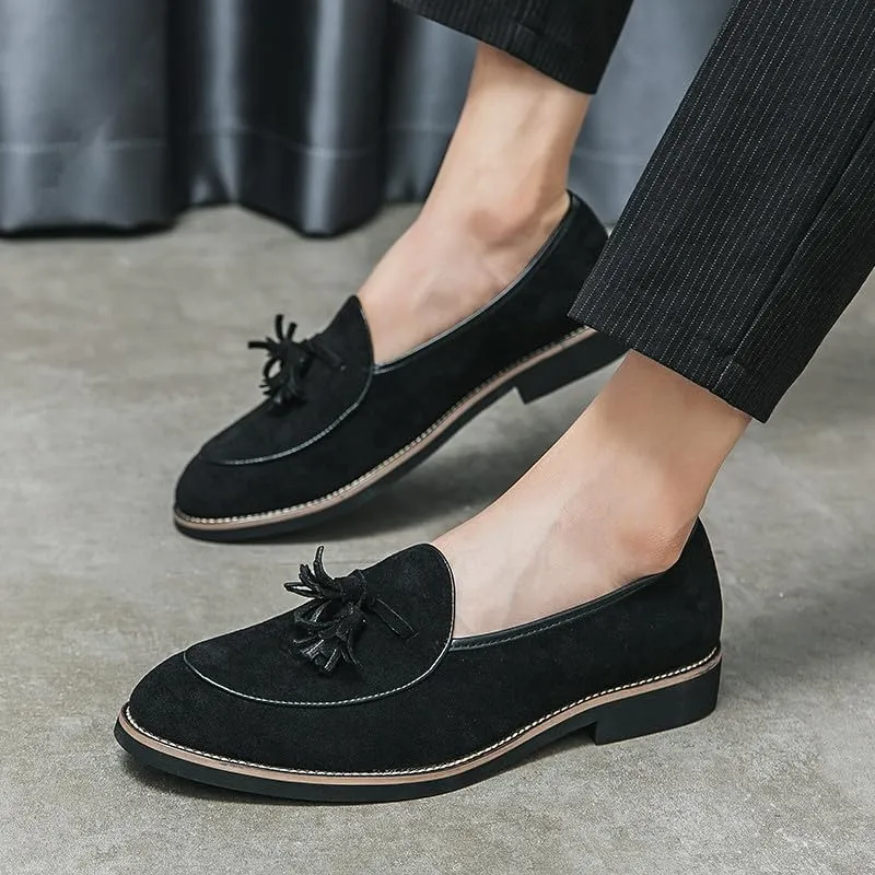 Santimon Men's Suede Tassel Loafers, Classic Slip-On Dress Shoes Formal Tuxedo Wedding Loafer Shoes