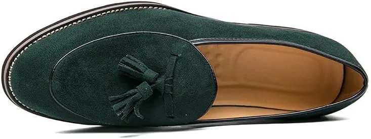 Santimon Men's Suede Tassel Loafers, Classic Slip-On Dress Shoes Formal Tuxedo Wedding Loafer Shoes