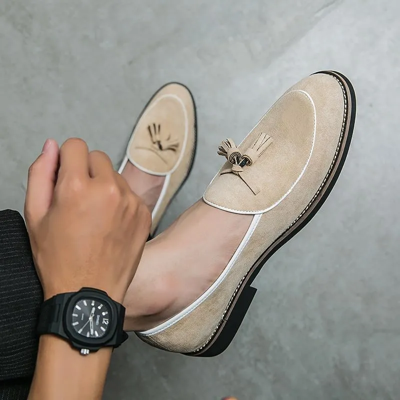 Santimon Men's Suede Tassel Loafers, Classic Slip-On Dress Shoes Formal Tuxedo Wedding Loafer Shoes