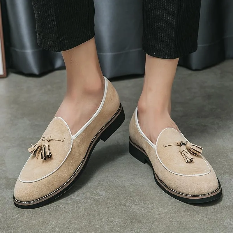 Santimon Men's Suede Tassel Loafers, Classic Slip-On Dress Shoes Formal Tuxedo Wedding Loafer Shoes