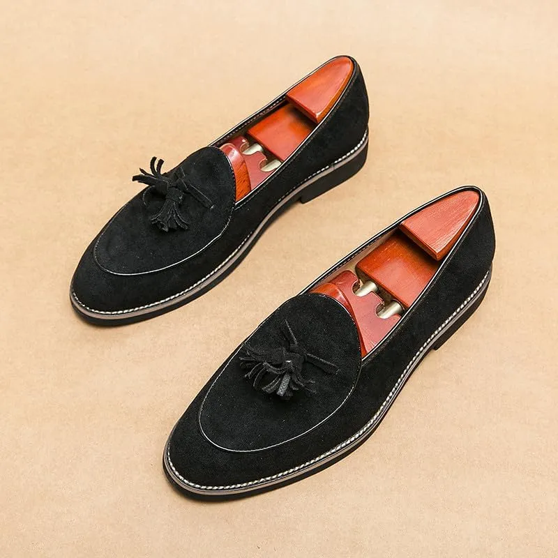 Santimon Men's Suede Tassel Loafers, Classic Slip-On Dress Shoes Formal Tuxedo Wedding Loafer Shoes