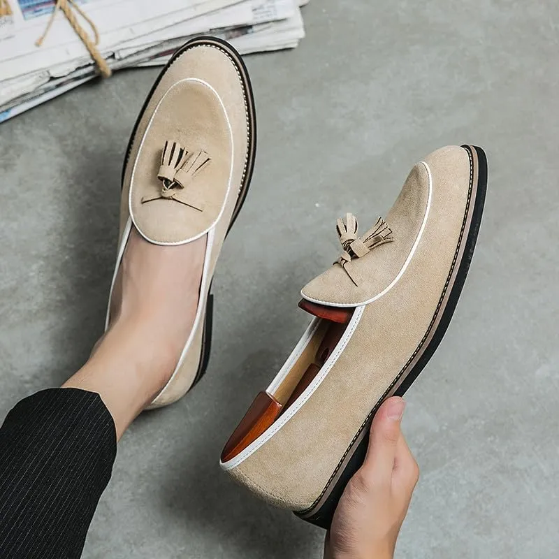 Santimon Men's Suede Tassel Loafers, Classic Slip-On Dress Shoes Formal Tuxedo Wedding Loafer Shoes