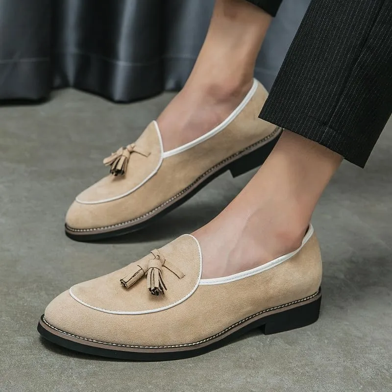 Santimon Men's Suede Tassel Loafers, Classic Slip-On Dress Shoes Formal Tuxedo Wedding Loafer Shoes
