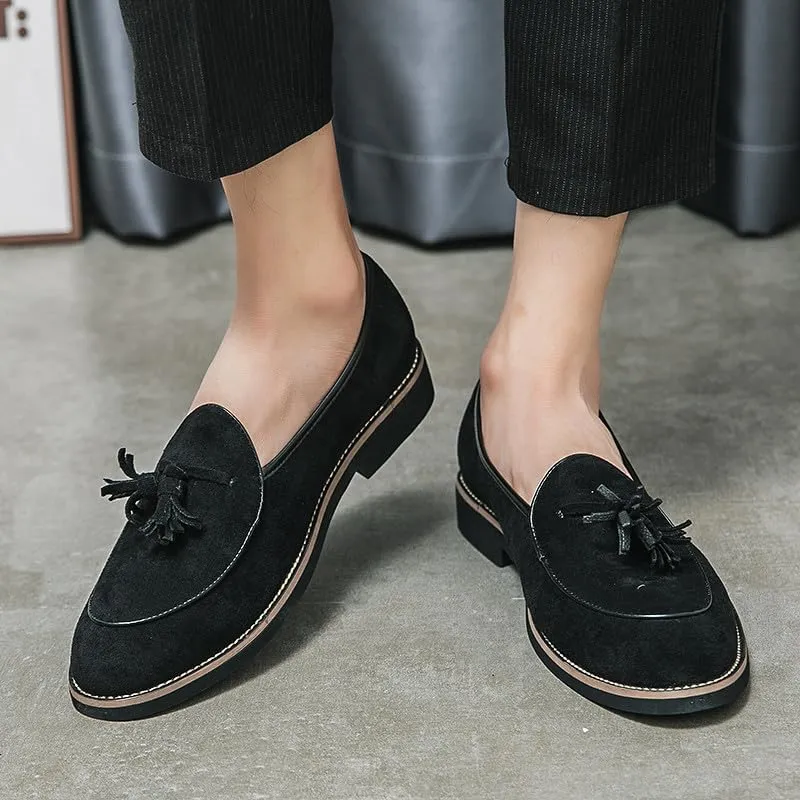 Santimon Men's Suede Tassel Loafers, Classic Slip-On Dress Shoes Formal Tuxedo Wedding Loafer Shoes