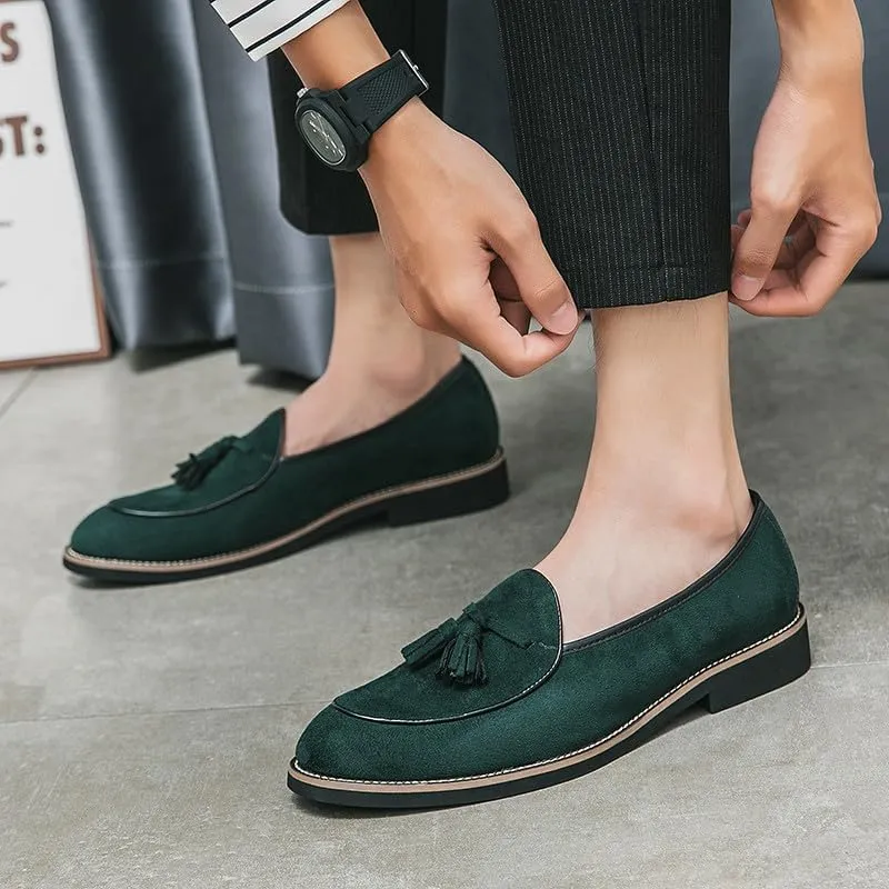 Santimon Men's Suede Tassel Loafers, Classic Slip-On Dress Shoes Formal Tuxedo Wedding Loafer Shoes
