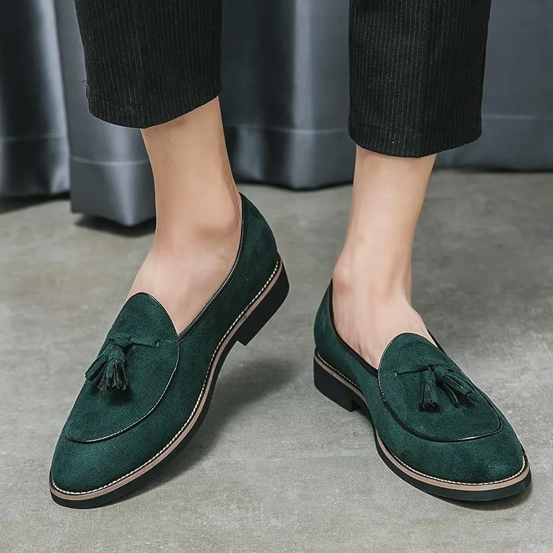Santimon Men's Suede Tassel Loafers, Classic Slip-On Dress Shoes Formal Tuxedo Wedding Loafer Shoes