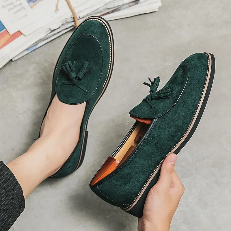 Santimon Men's Suede Tassel Loafers, Classic Slip-On Dress Shoes Formal Tuxedo Wedding Loafer Shoes