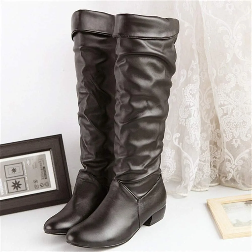 SBGMoSJ Knee High Boots Leather Winter Boots Women Fashionable Leather Fall Boots for Women Mid Calf Womens Boots Soft Leather Mid Calf Wide Calf Wide Calf Cowboy Boots Women Square Toe Tall