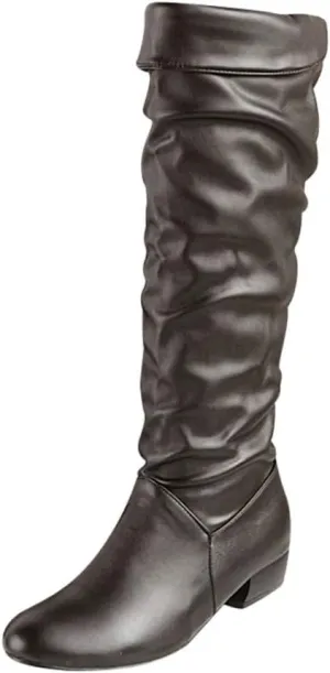 SBGMoSJ Knee High Boots Leather Winter Boots Women Fashionable Leather Fall Boots for Women Mid Calf Womens Boots Soft Leather Mid Calf Wide Calf Wide Calf Cowboy Boots Women Square Toe Tall