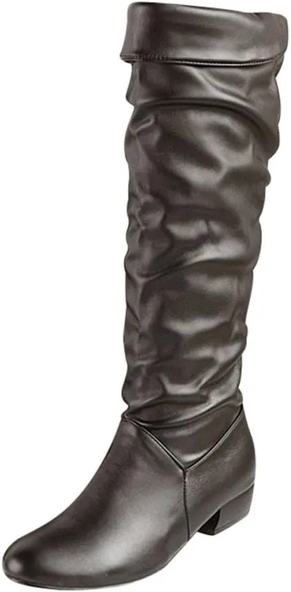 SBGMoSJ Knee High Boots Leather Winter Boots Women Fashionable Leather Fall Boots for Women Mid Calf Womens Boots Soft Leather Mid Calf Wide Calf Wide Calf Cowboy Boots Women Square Toe Tall